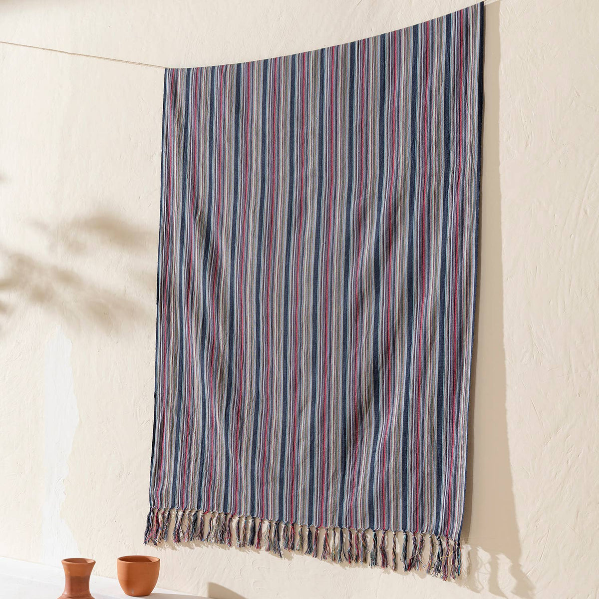 Premium Rustic Turkish Beach Towel – Indigo & Red Stripe, 100% Cotton Peshtemal, 40x70 in