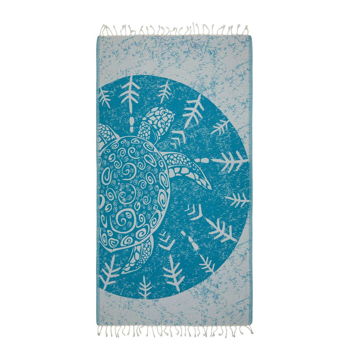 Sand Turtle Turkish beach towel with printed turtle medallion, flat-woven | Kikoya