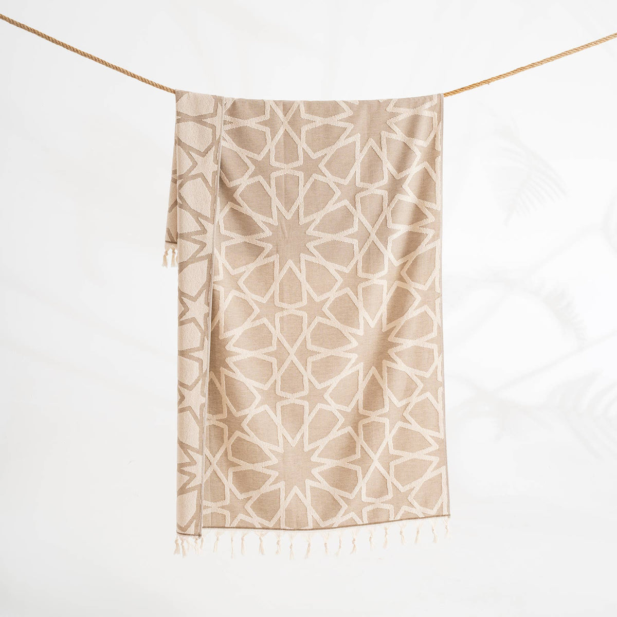 Maya Turkish terry towel with woven geometric jacquard, 36x66 in | Kikoya