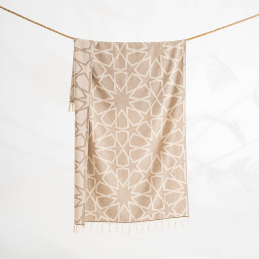 Maya Turkish terry towel with woven geometric jacquard, 36x66 in | Kikoya