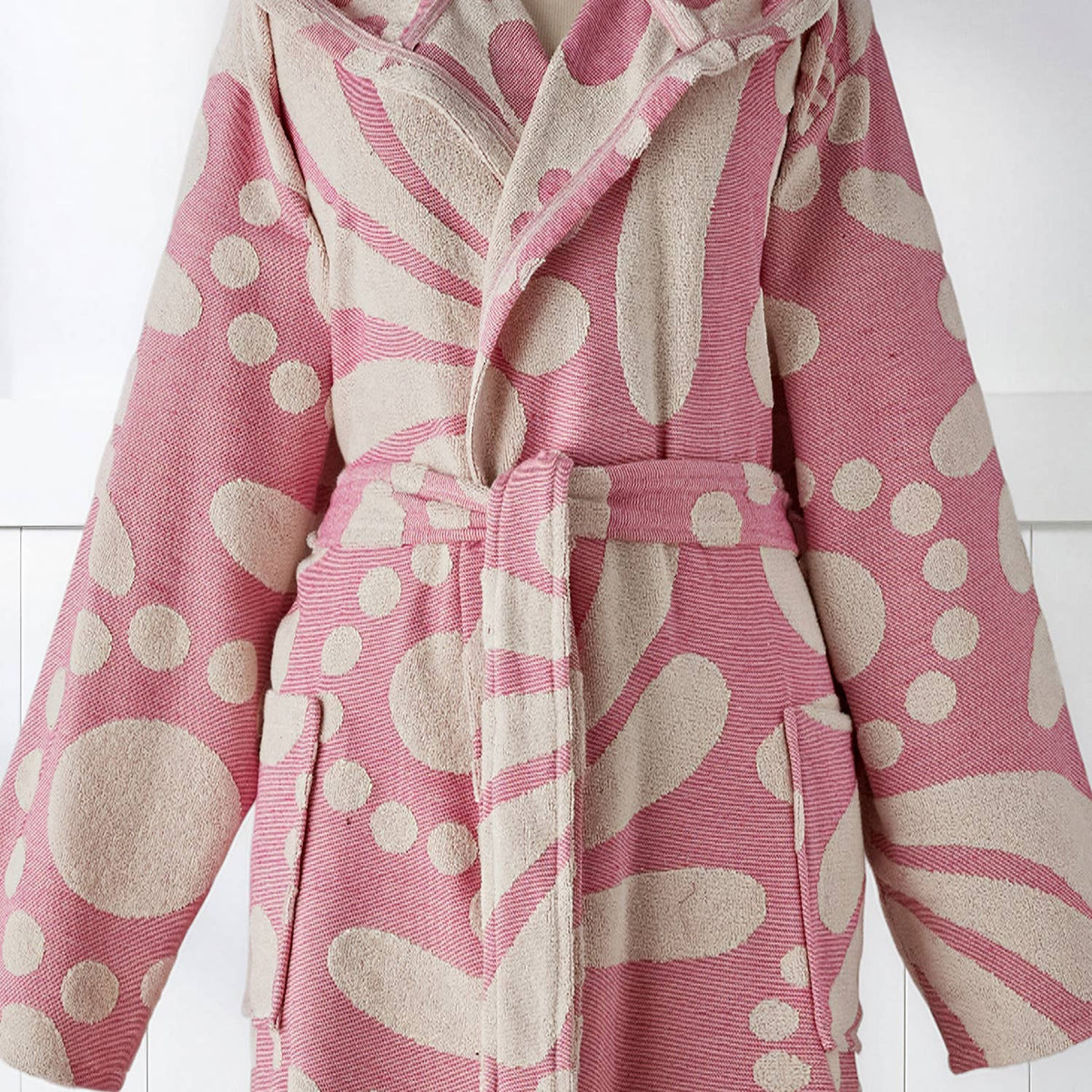 Rio Raised Terry Turkish bathrobe – Ikat Pattern, back view | Kikoya