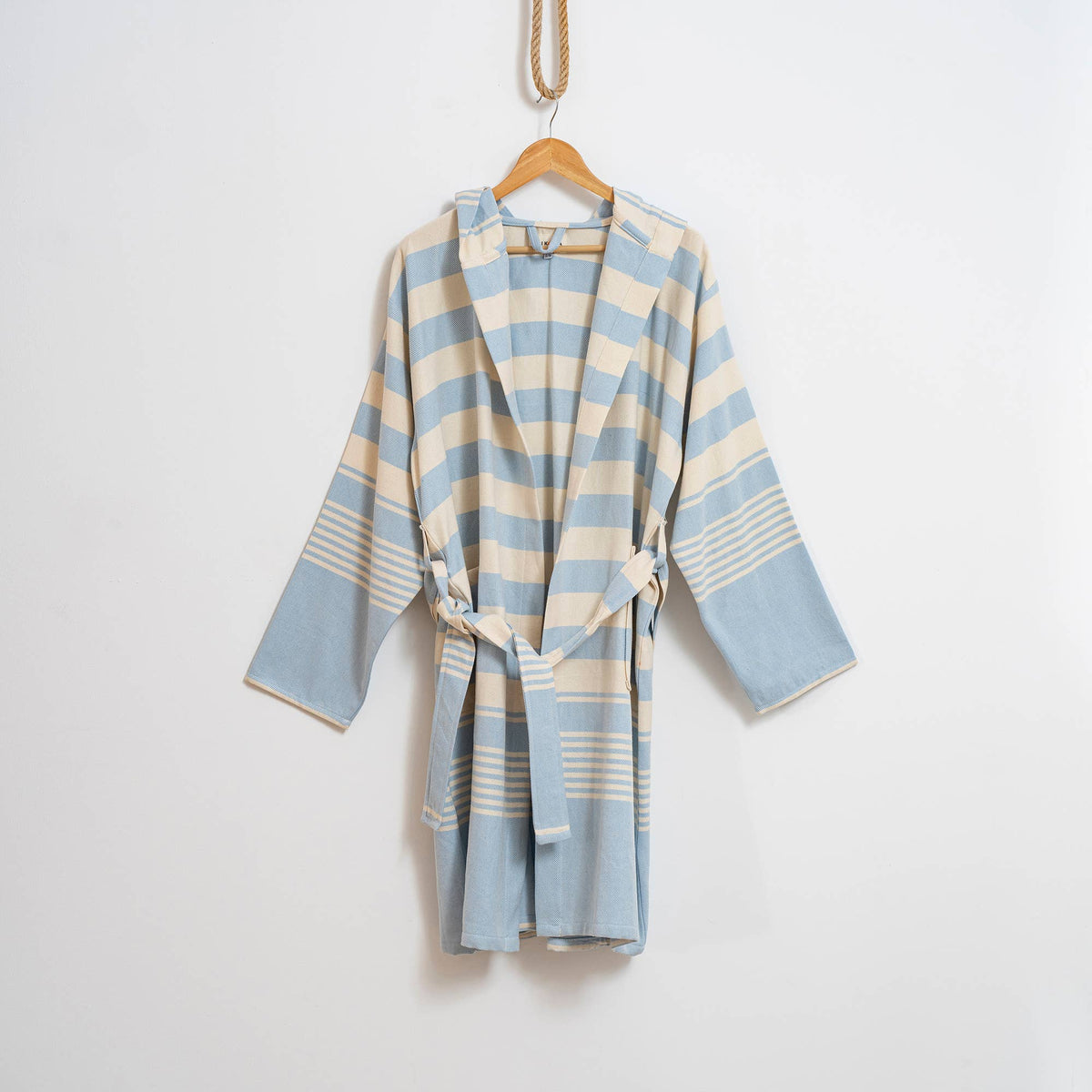 Rumi wide stripe Turkish bathrobe – hooded | Kikoya