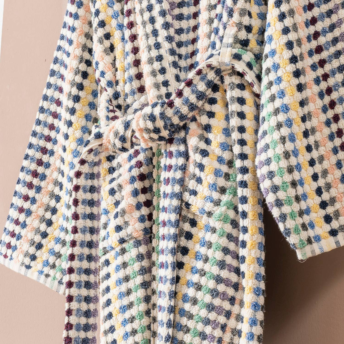 Pompom Turkish bathrobe – Multicolor Melange, Hooded, belt and pocket detail | Kikoya