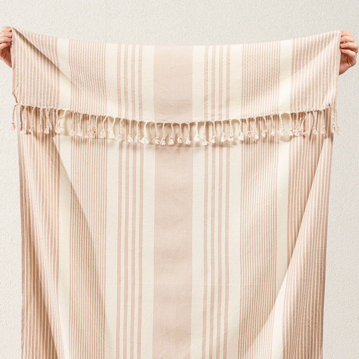 Zebra stripe Turkish beach towel in beige on cream, 33x66 in, flat-woven | Kikoya