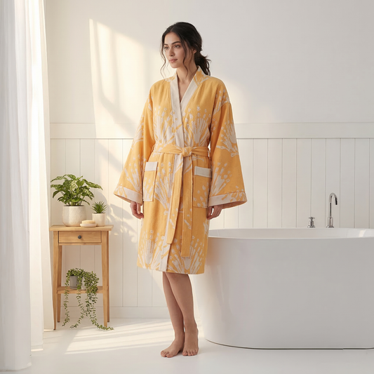 Damask Turkish cotton bathrobe – kimono, woven paisley | Kikoya