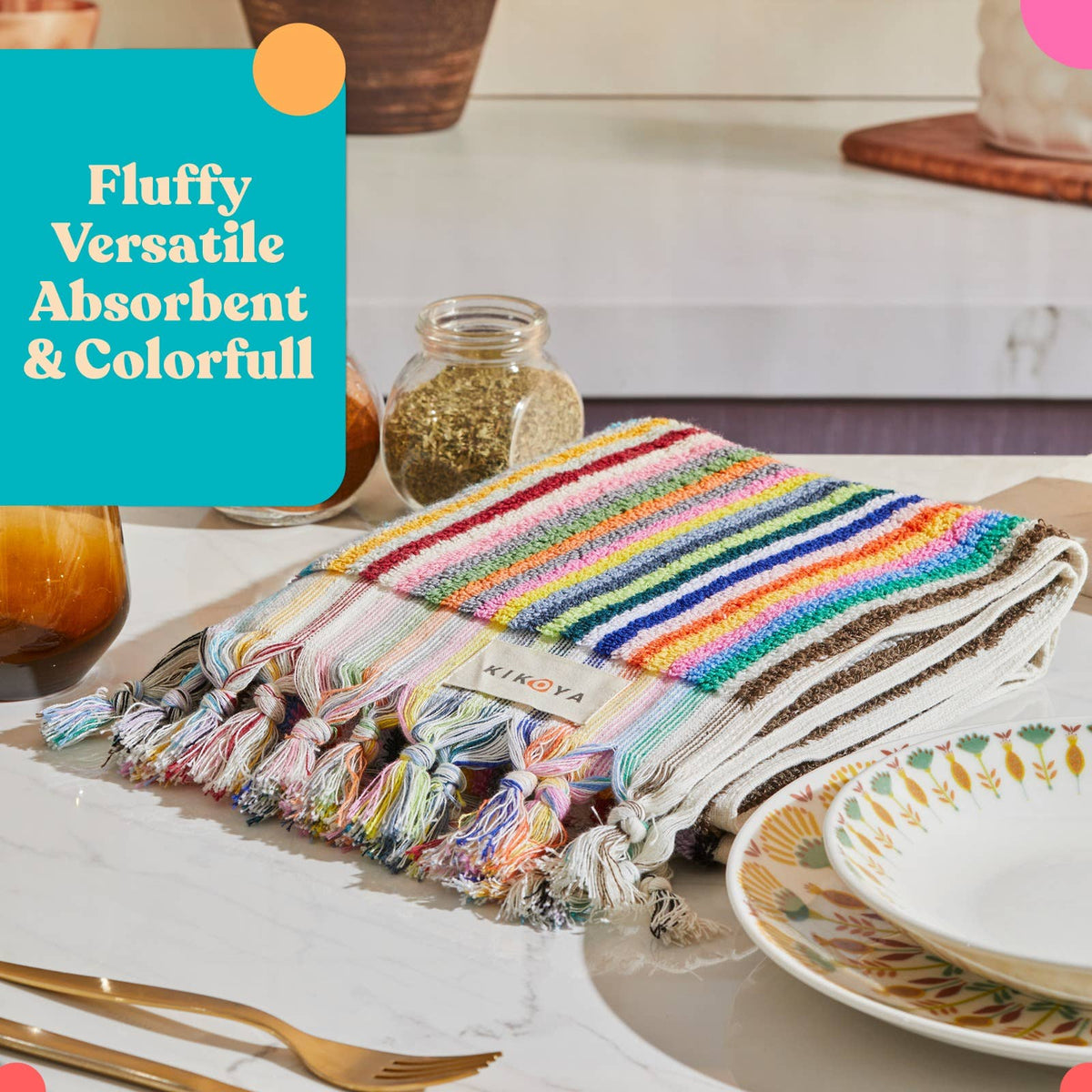 Handloomed Turkish hand towel with raised bubble stripe, 17x38 in | Kikoya