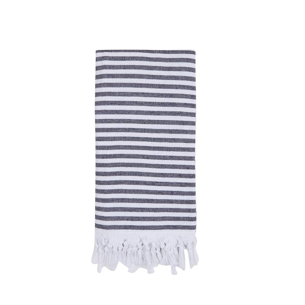 Royal terry-backed Turkish towel in fine stripe, 35x70 in, flat face with terry back | Kikoya