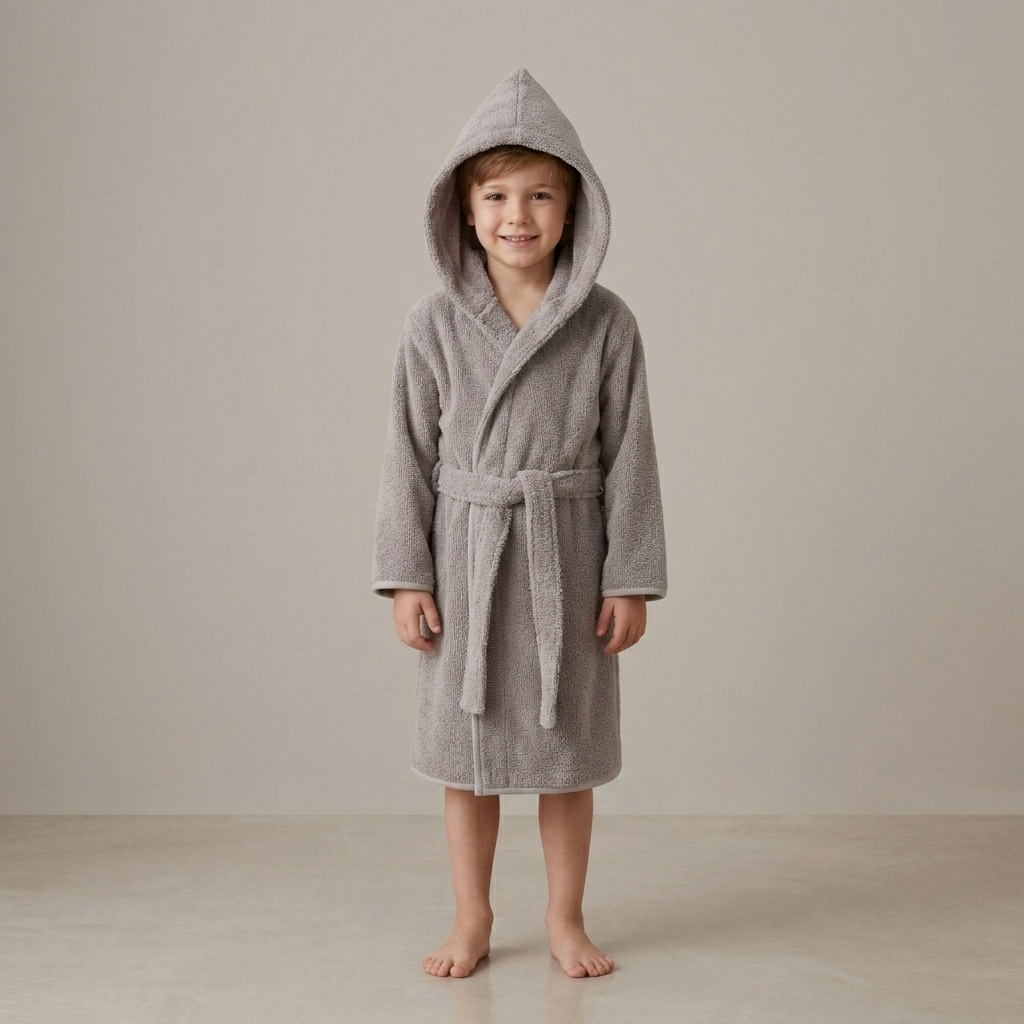 Pompom kids Turkish bathrobe – hooded, ages 5-8 | Kikoya