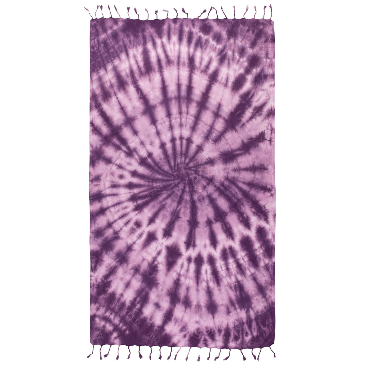 Tie-dye Turkish beach towel in plum and purple spiral, 33x65 in | Kikoya