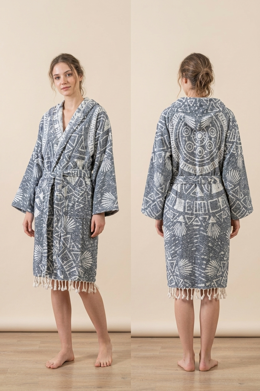 Maori flat-woven Turkish bathrobe – Black | Kikoya