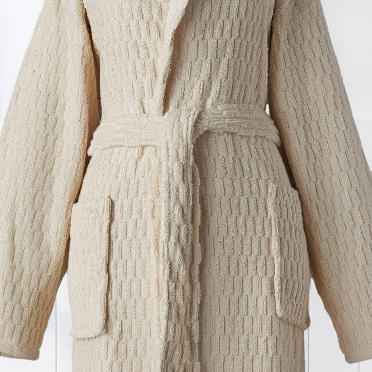 Pompom Turkish bathrobe – Lokum Natural, Hooded, belt and pocket detail | Kikoya