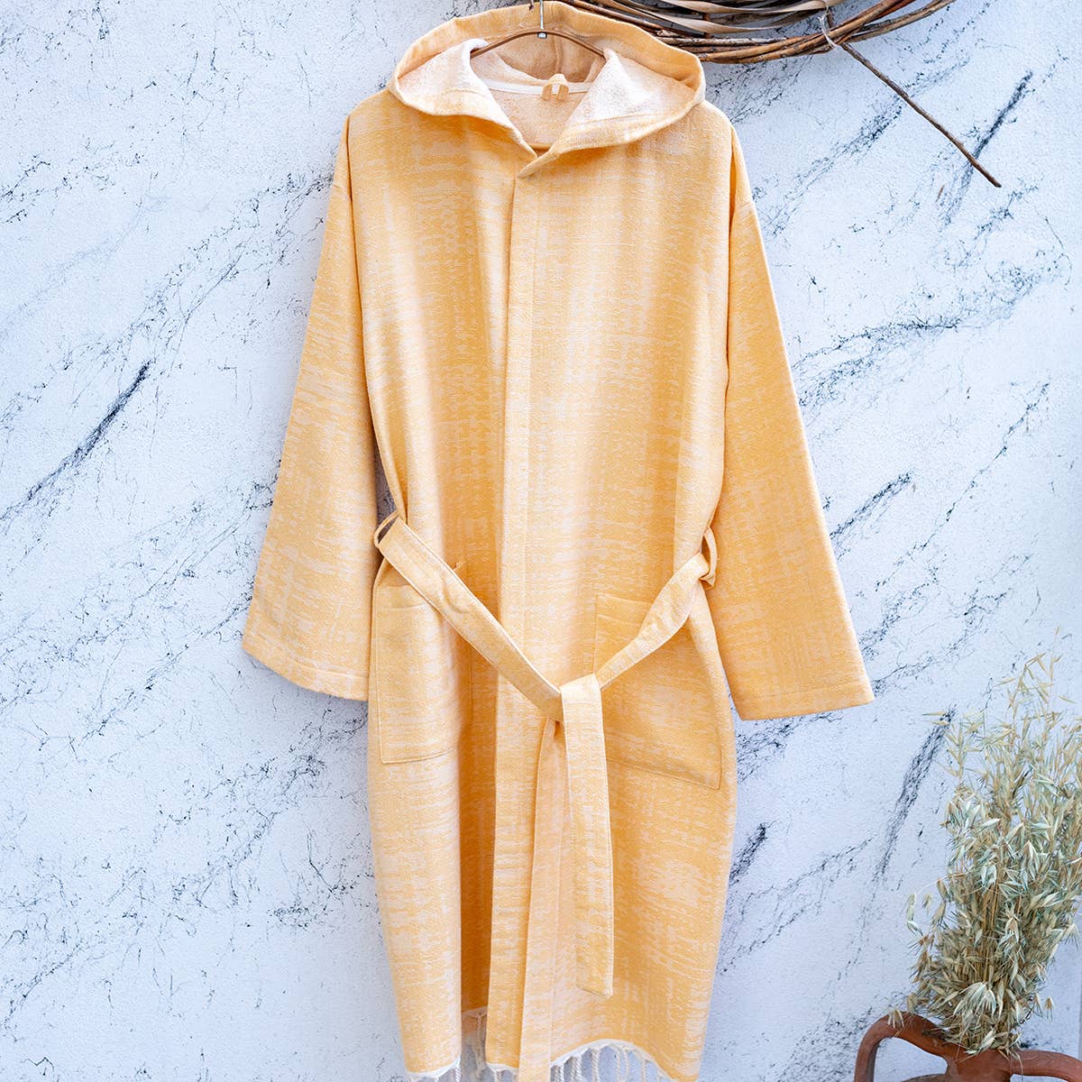 Vintage terry-backed Turkish bathrobe, hooded, washed finish | Kikoya