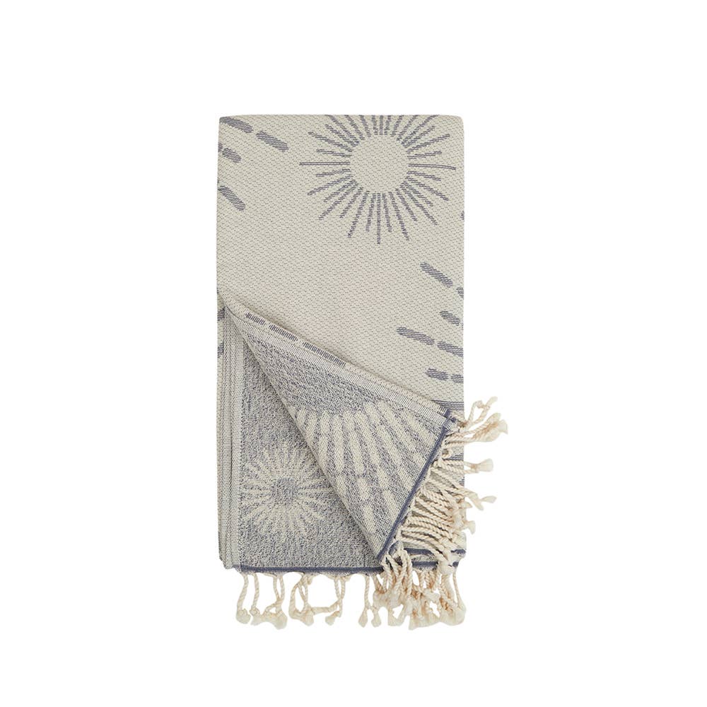Sunbright terry-backed Turkish towel with woven sunburst jacquard, 35x70 in | Kikoya