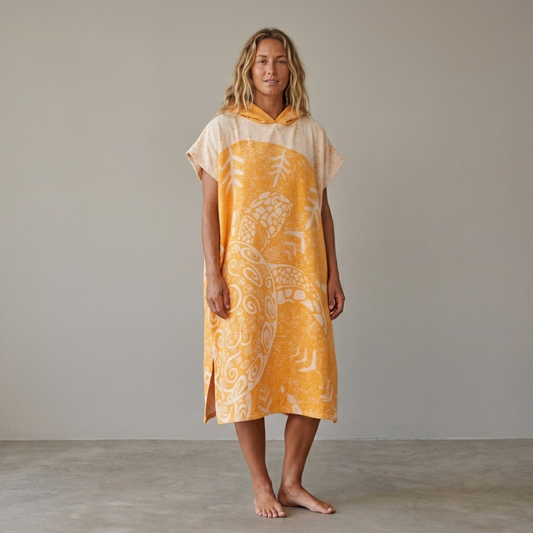 Galapagos Turtle Adult Hooded Changing Poncho – Print, front view | Kikoya