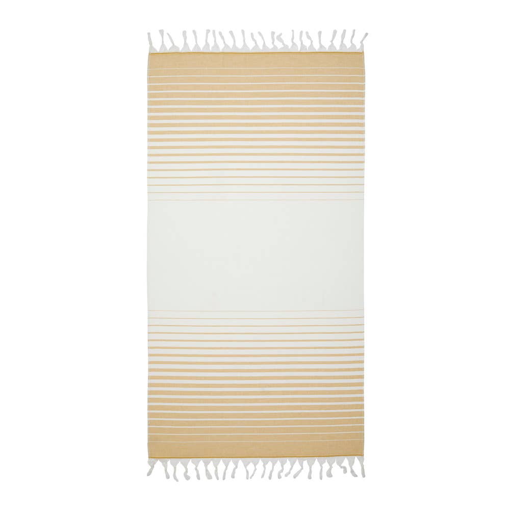 Paradiso terry-backed Turkish towel in two-tone stripe with tassel fringe, 35x70 in | Kikoya