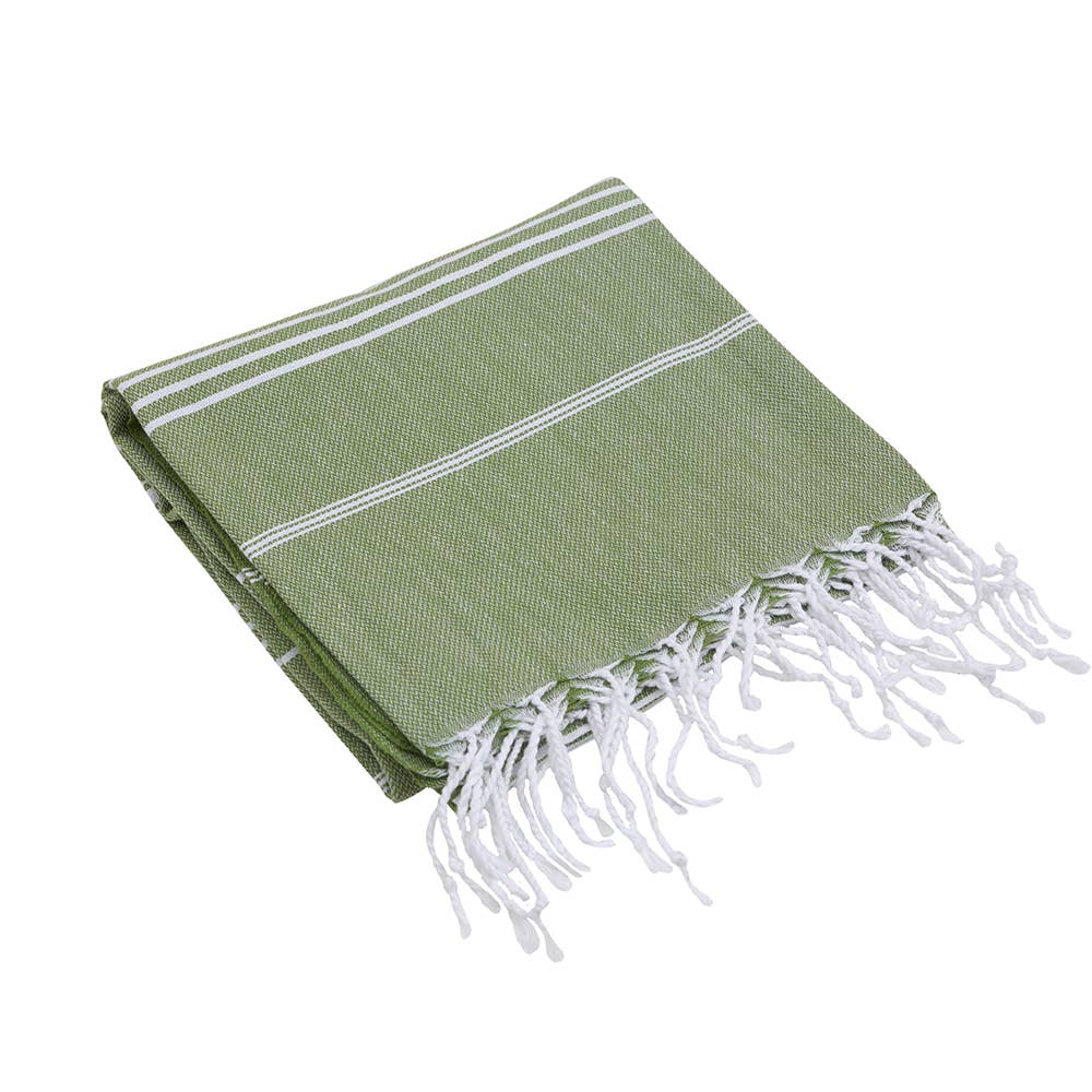 Sultan Turkish beach towel – Khaki, folded with knotted fringe | Kikoya