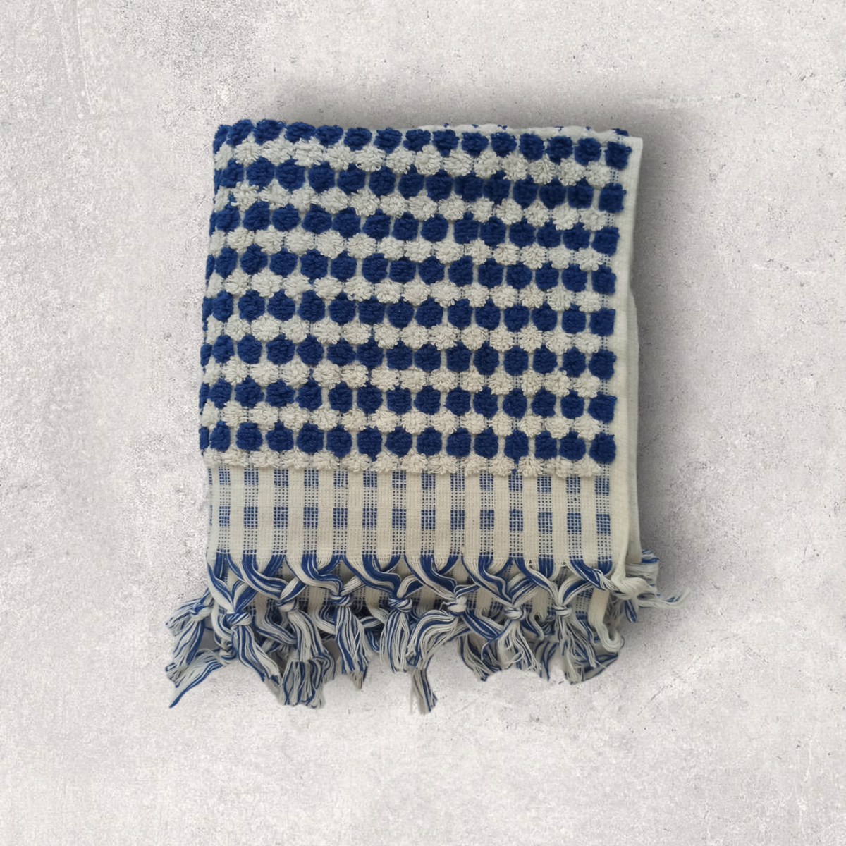 Pompom handloomed Turkish hand towel, 17x38 in, raised bubble weave with pompom fringe | Kikoya