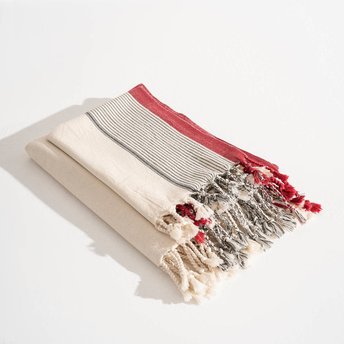 Hammam Turkish Peshtemal Towel – Burgundy Border Stripe, 100% Cotton