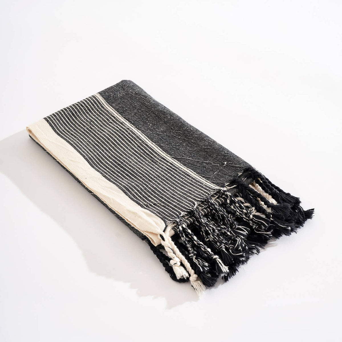 Hammam Turkish peshtemal – Black & Natural Stripe | Kikoya
