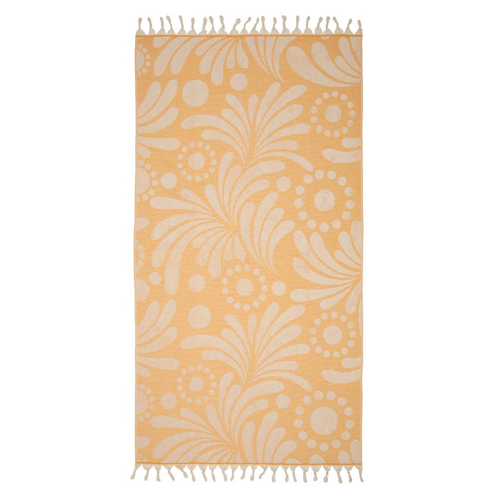 Rio Turkish terry towel with woven botanical jacquard | Kikoya