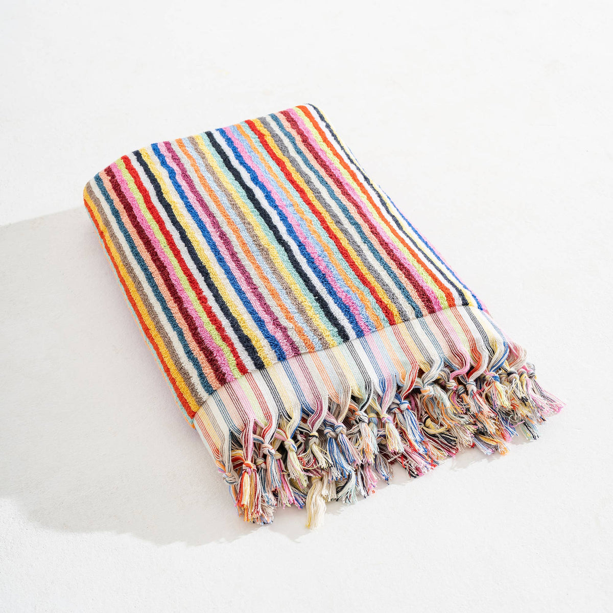Handloomed Turkish bath towel with raised stripe texture, 35x68 in | Kikoya