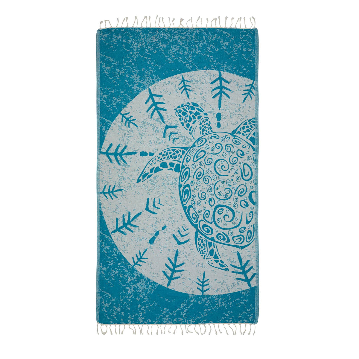 Sand Turtle Turkish beach towel with printed turtle medallion, flat-woven | Kikoya