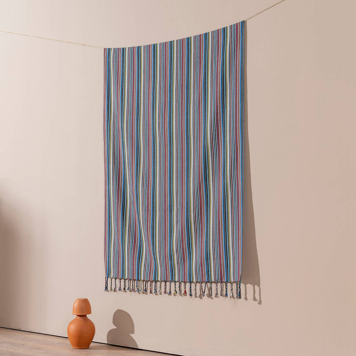 Carnival Multi Stripe Turkish towel, woven texture close-up | Kikoya