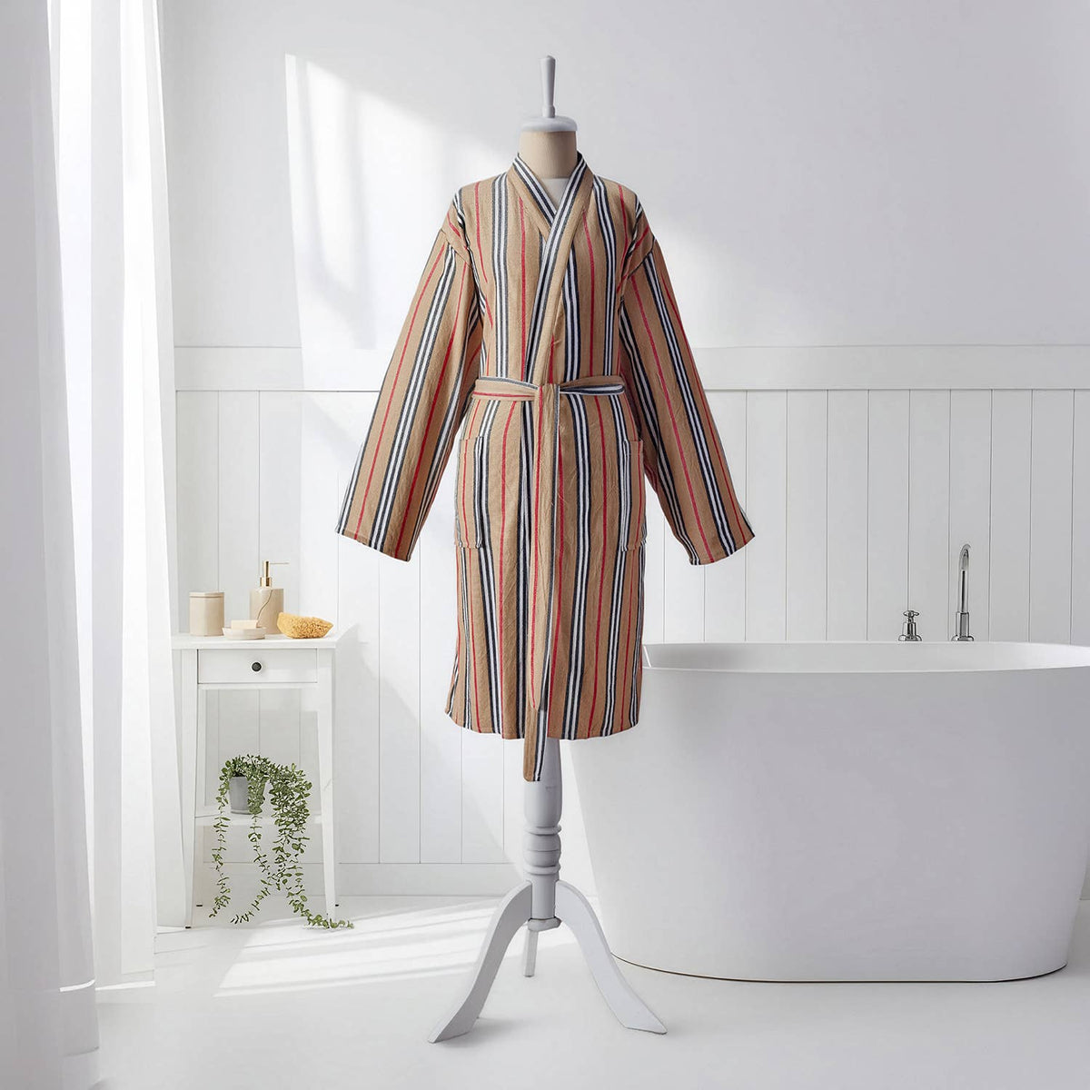 Riviera Turkish kimono bathrobe – Coral Multi Stripe | Kikoya