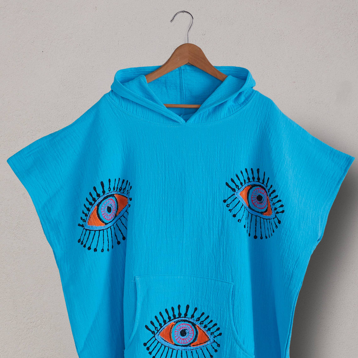 Block-print Eye Adult Hooded Changing Poncho – Print, alternate view | Kikoya