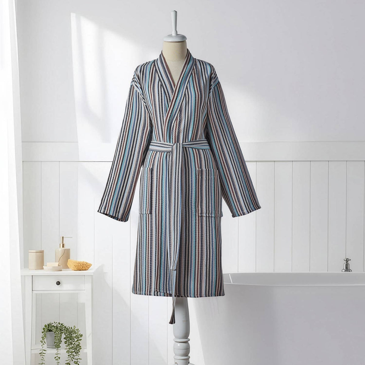 Antique Turkish kimono bathrobe – Slate Stripe | Kikoya
