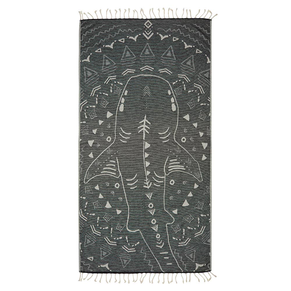 Shark terry-backed Turkish towel with woven jacquard face, 35x70 in | Kikoya