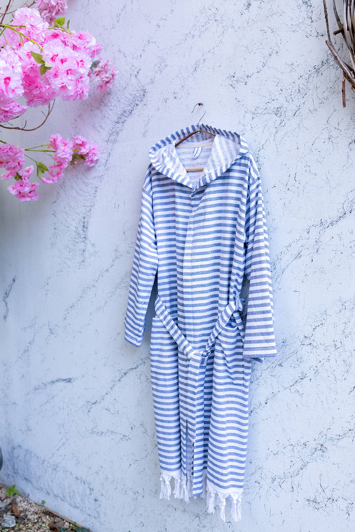 Royal Terry-backed Turkish Bathrobe – Stripe, Hooded, 100% Cotton