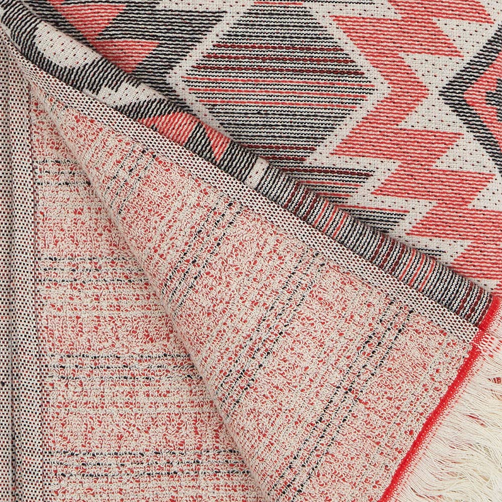 Tribal terry-backed Turkish towel with woven jacquard face, 35x70 in | Kikoya