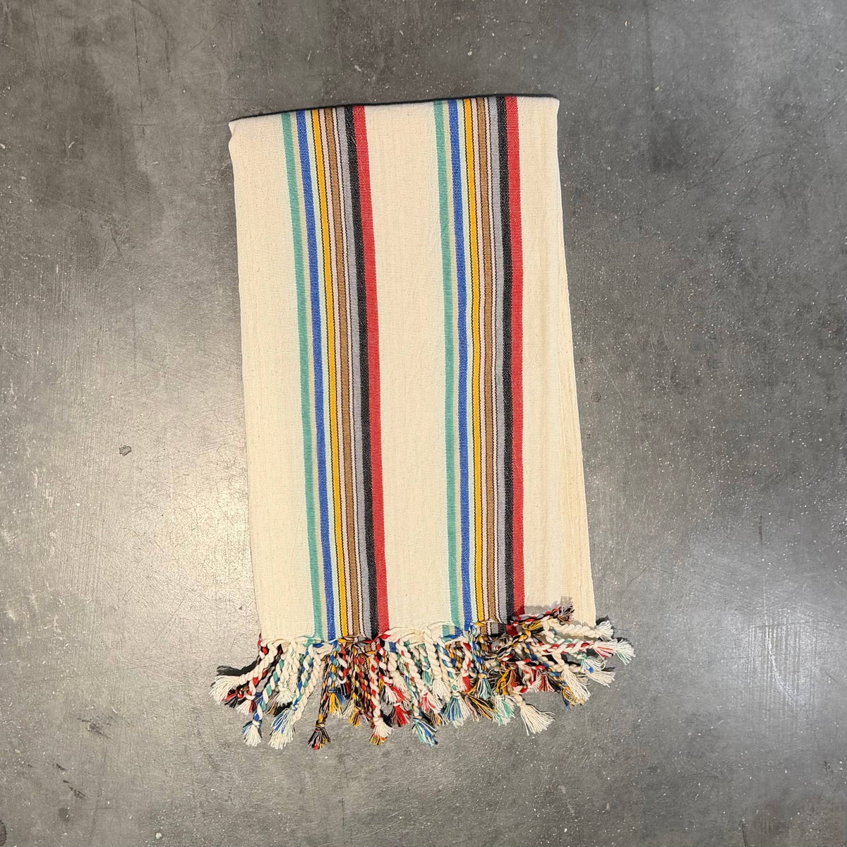 Premium Rustic Turkish beach towel in multicolour ticking stripe, 33x66 in | Kikoya