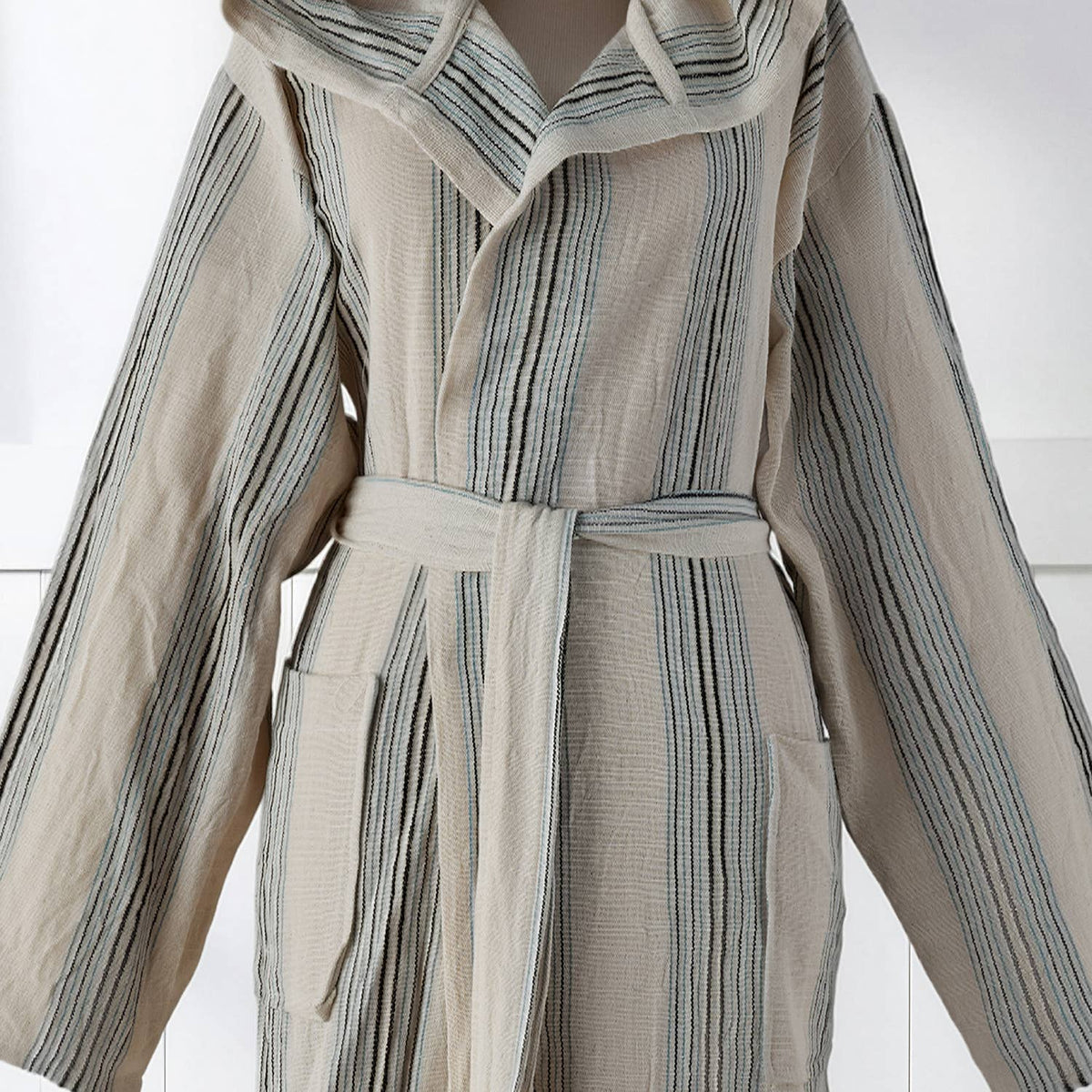 Santorini Turkish hooded bathrobe – Multi Stripe | Kikoya