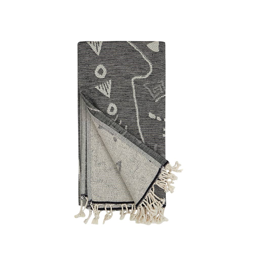 Shark terry-backed Turkish towel with woven jacquard face, 35x70 in | Kikoya