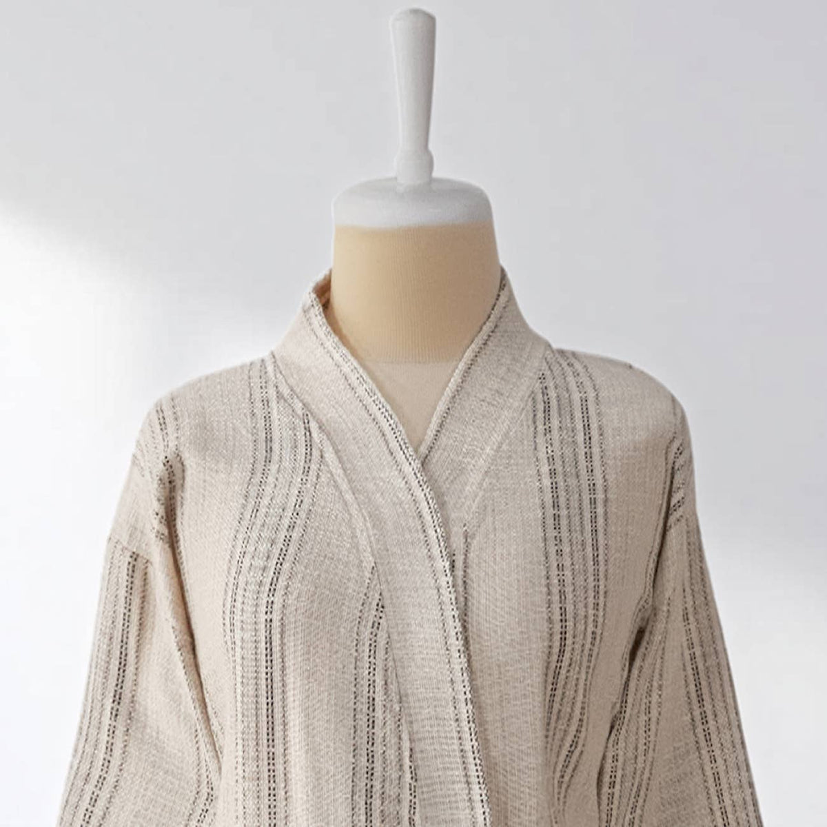 Santorini Turkish kimono bathrobe – Tan Stripe | Kikoya