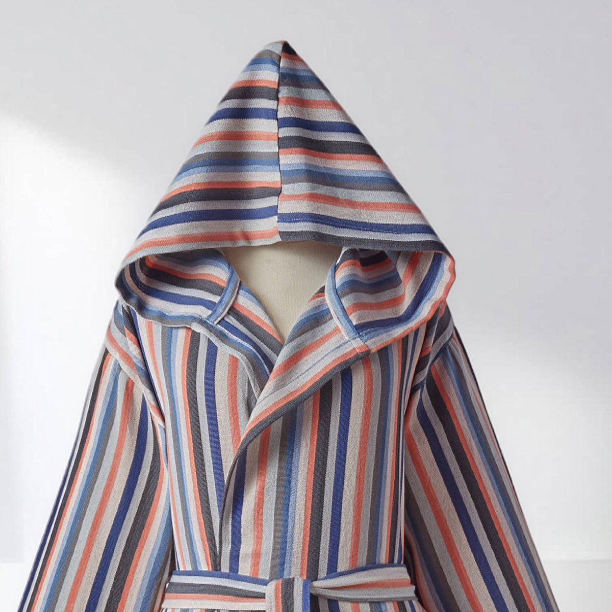 Antique Turkish hooded bathrobe – Navy & Red Stripe | Kikoya