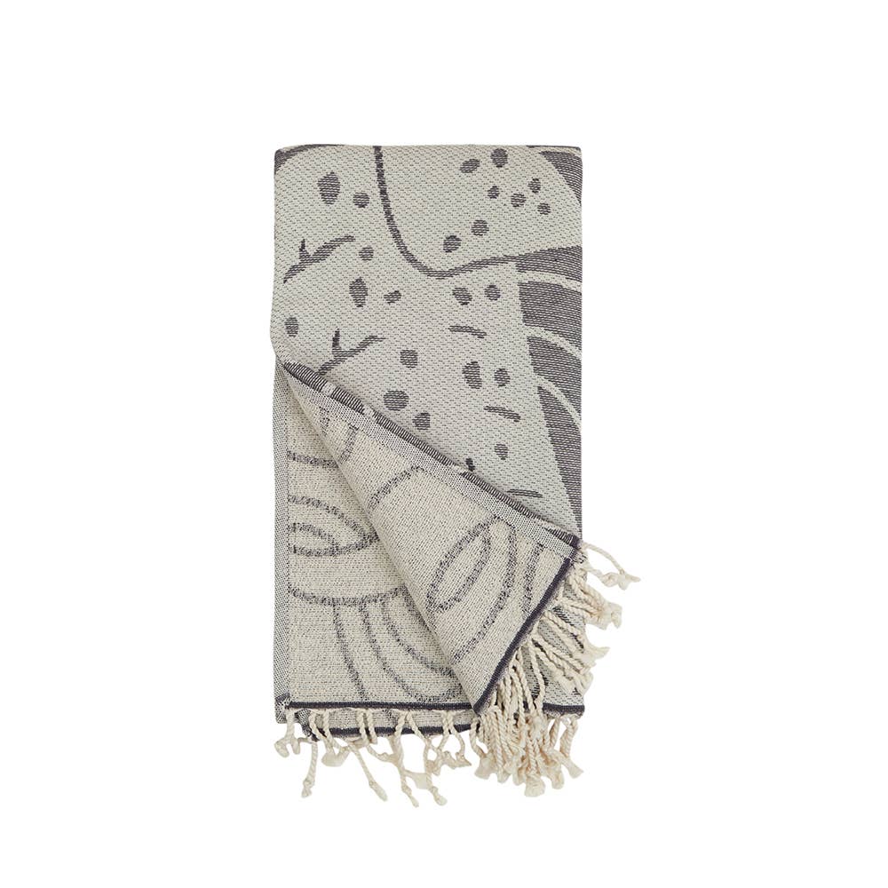 Whale shark terry-backed Turkish towel with woven jacquard face, 35x70 in | Kikoya