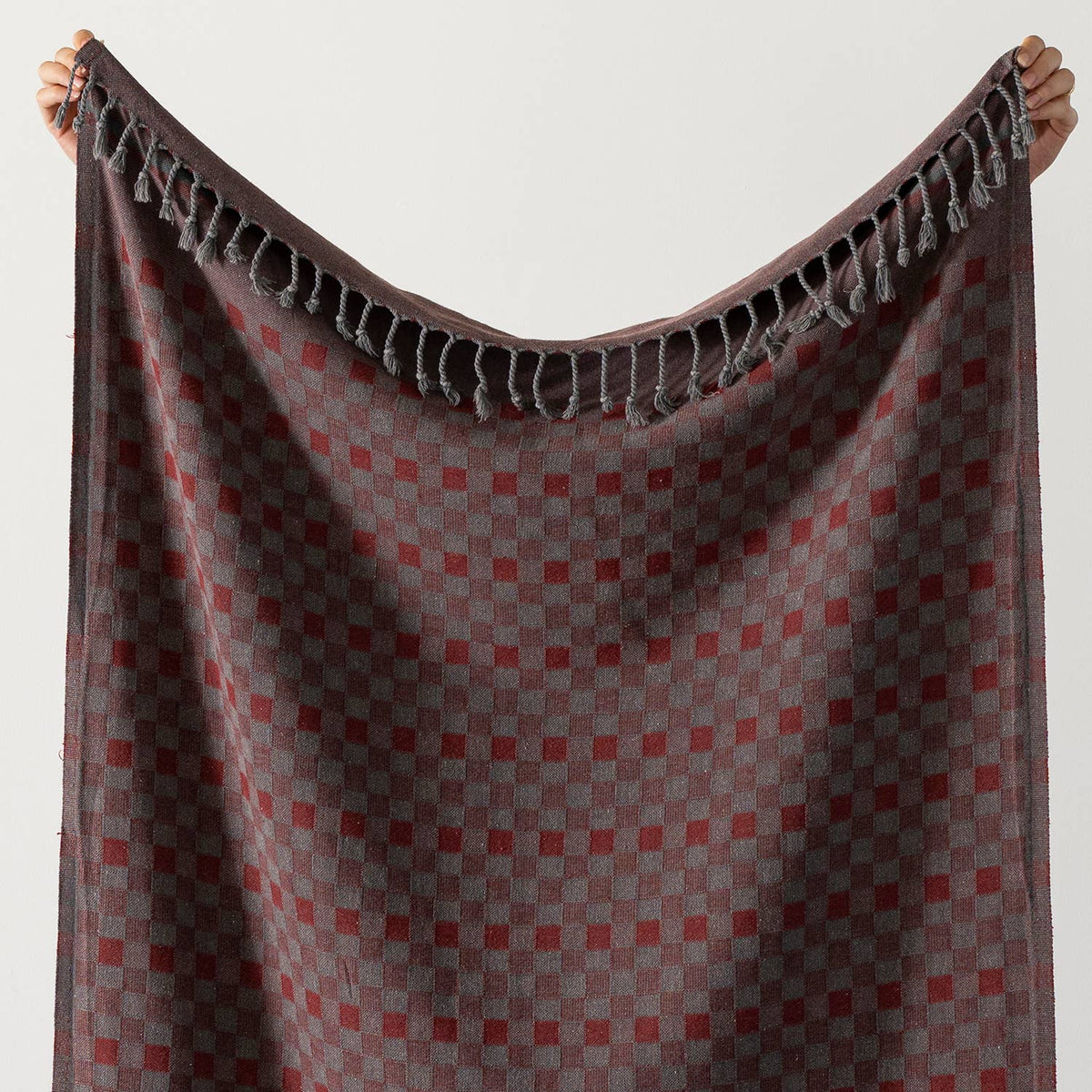 Stonewashed Turkish beach towel in a tonal checker weave, 35x66 in | Kikoya