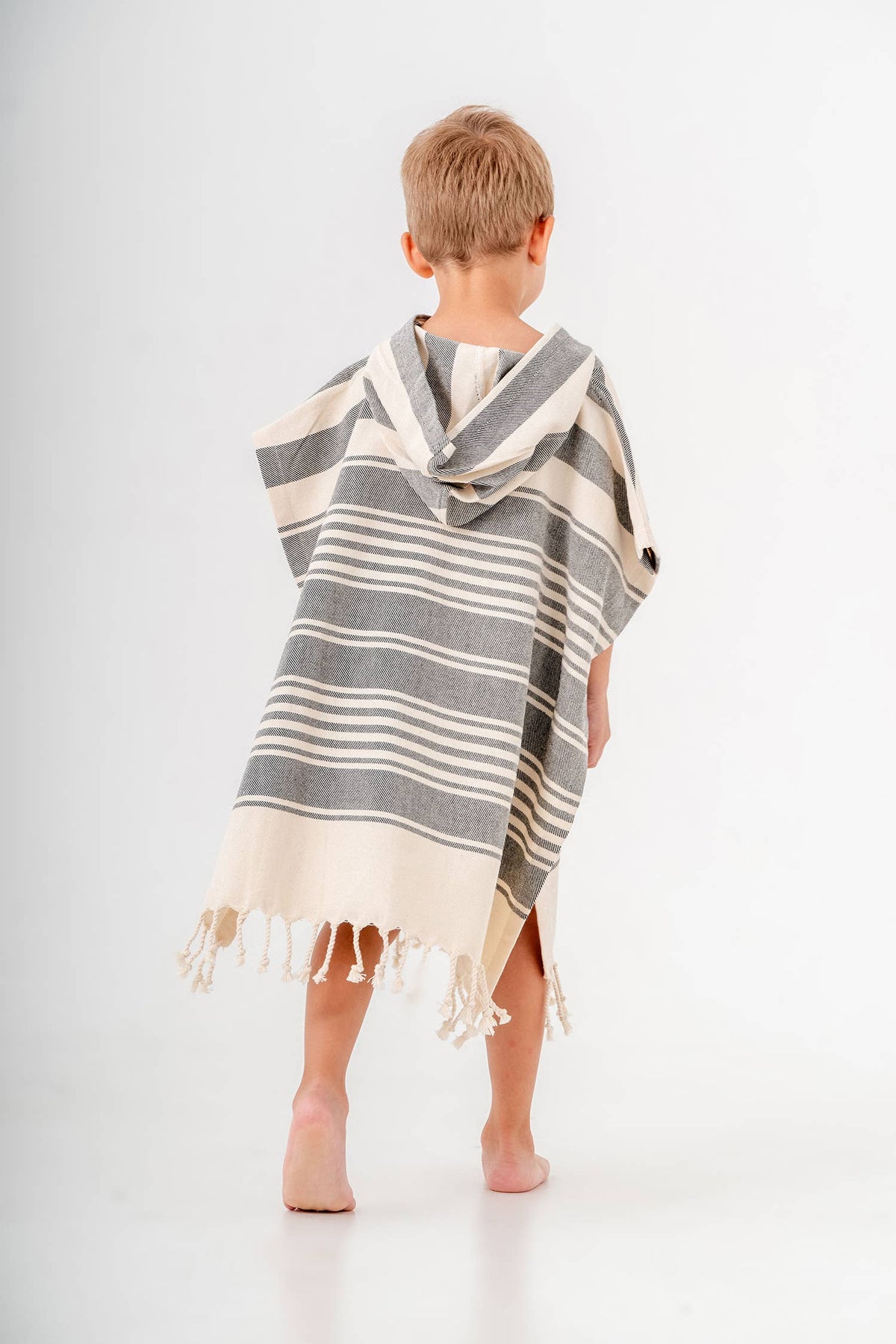 Anatolia Kids Hooded Towel Poncho – Stripe, alternate view | Kikoya
