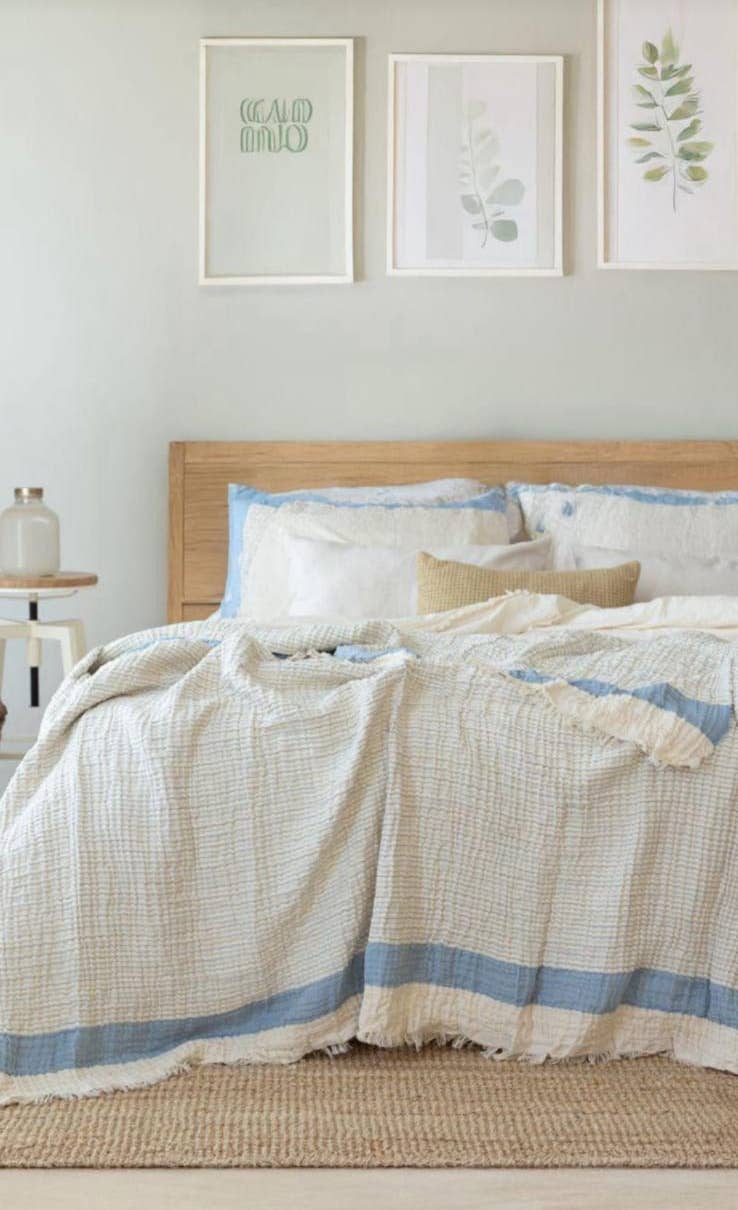 Modal muslin Turkish throw – 4-layer gauze, fringe detail | Kikoya