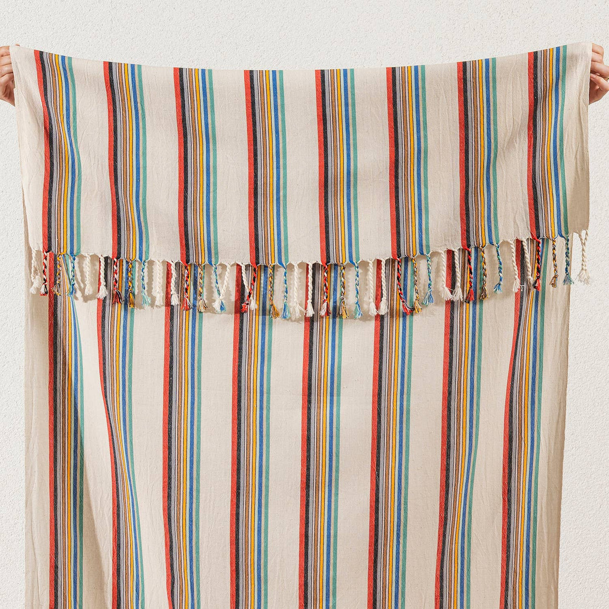 Premium Rustic Turkish beach towel in multicolour ticking stripe, 33x66 in | Kikoya