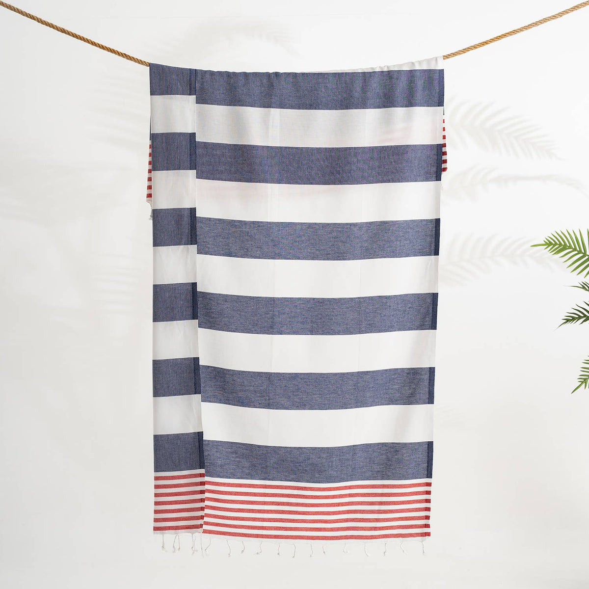 Mediterranean Turkish beach towel – Red & Navy block stripe | Kikoya