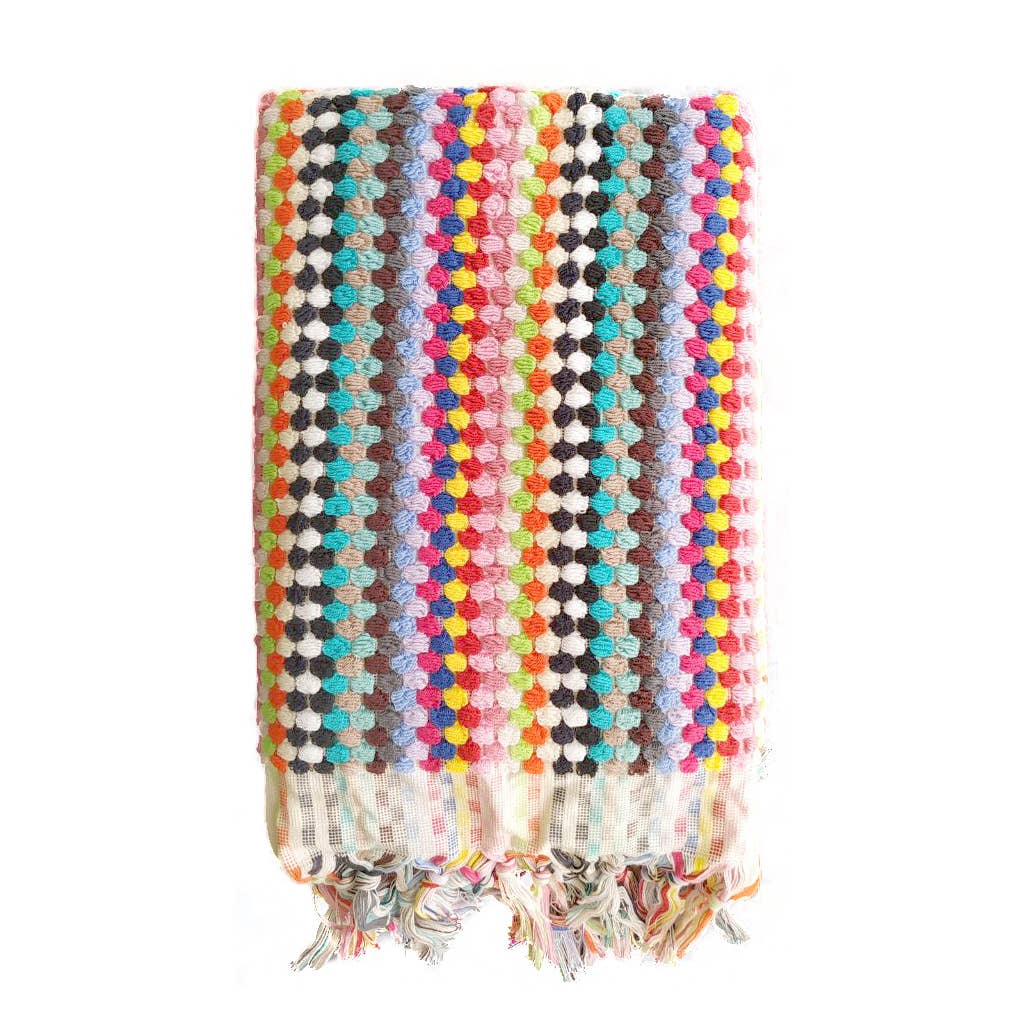 Pompom handloomed Turkish bath towel – Multi Colour II | Kikoya