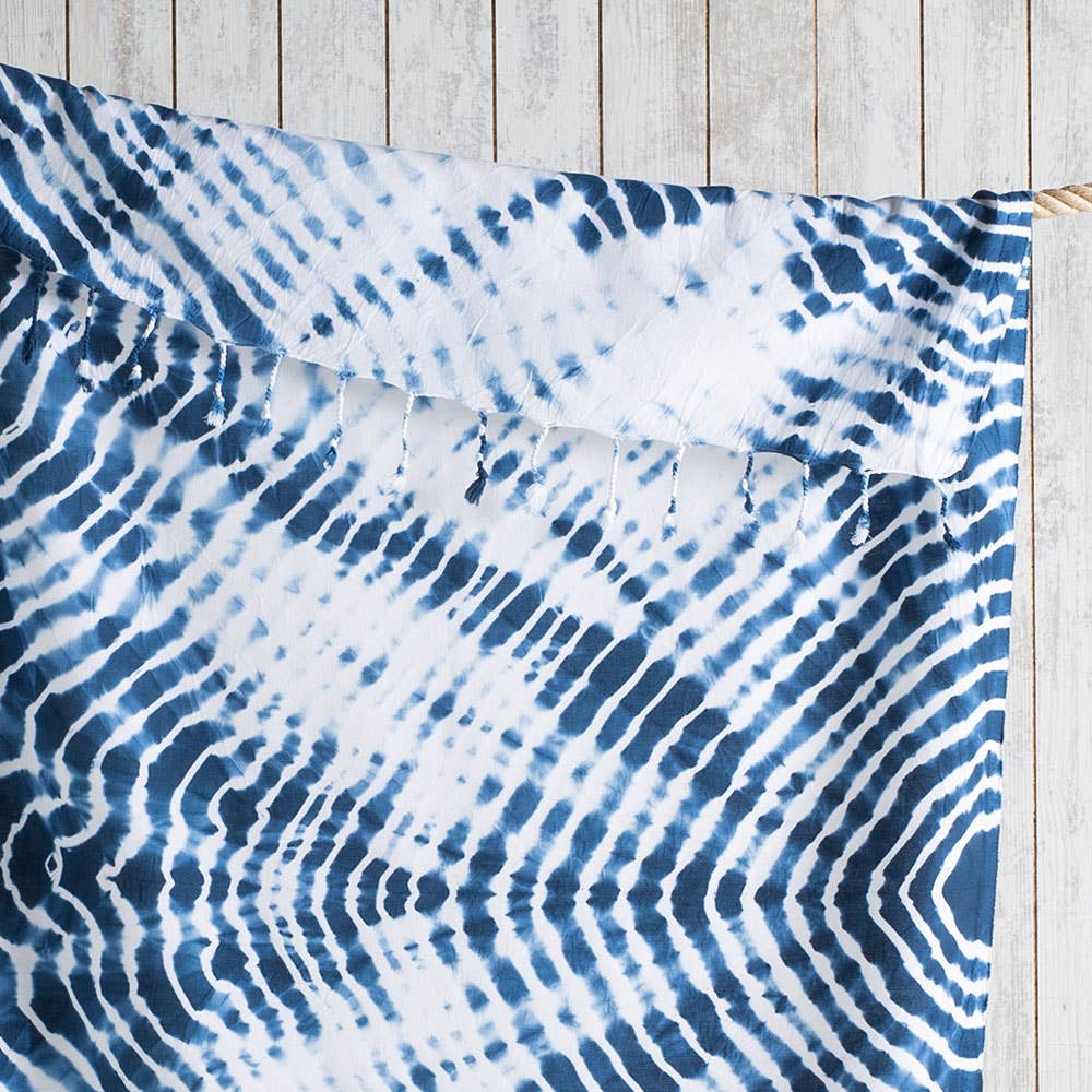 Tie-dye Turkish beach towel in cobalt spiral, 33x65 in, hand-dyed | Kikoya