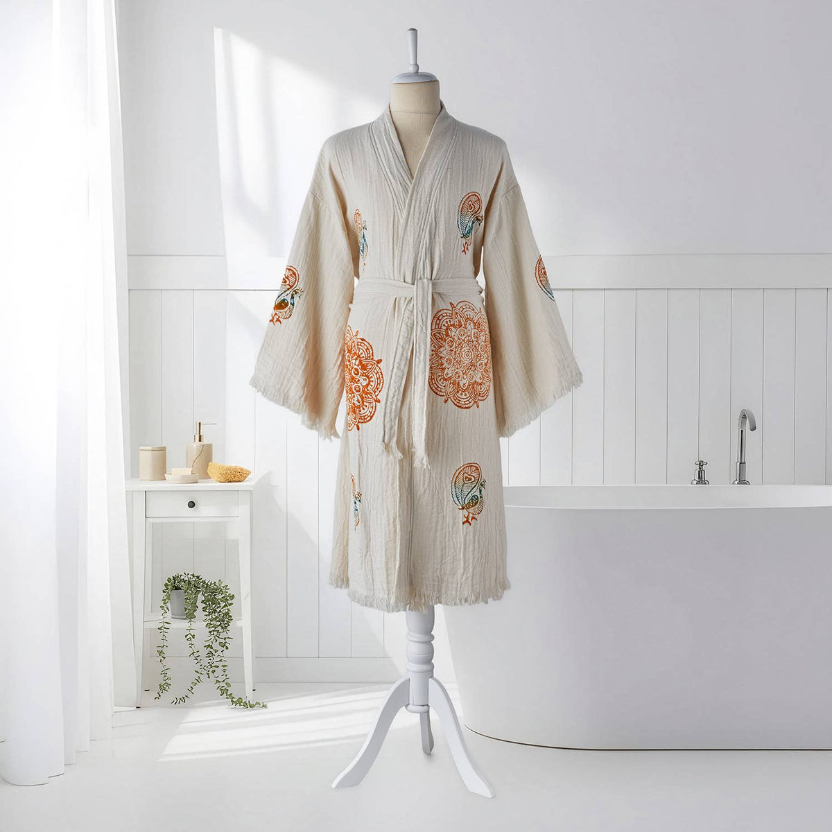 Block Print Turkish Cotton Bathrobe – Hand-stamped Design 8, Kimono