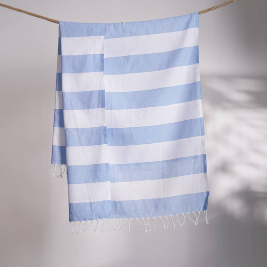 Cabana Turkish beach towel in blue and white block stripe, 33x66 in | Kikoya
