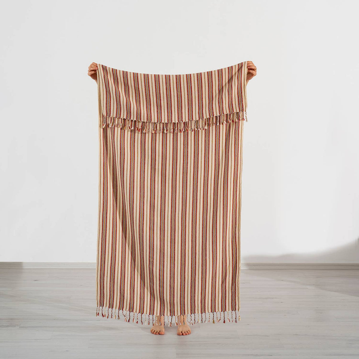 Hammam Turkish Peshtemal Towel – Grey & Burgundy Stripe, 100% Cotton