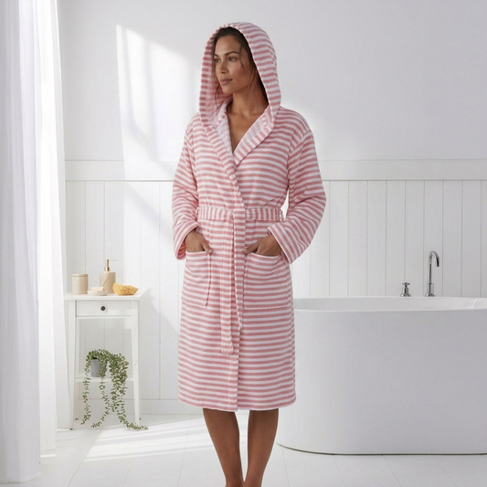 Royal terry-backed Turkish bathrobe – stripe, hooded | Kikoya
